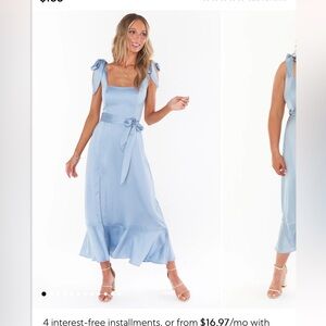 Show me your Mumu - Claire Midi Dress (M) -
Steel Blue Luxe Satin